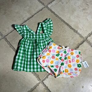 NWT Old Navy Girls 18-24 months Green Gingham Tank Top Flower Shorts bundle